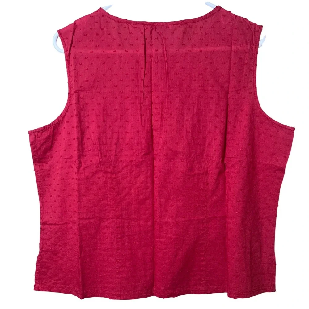 Hannah Pink Swiss Dot Sleeveless Blouse XL Cotton Pintuck Cottagecore Boho Top - Picture 2 of 8